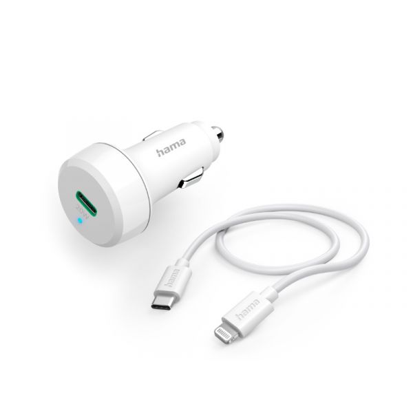 Hama FIC E3 Autós gyorstöltő, PD, 3A, 20W, USB Type-C - Lightning, fehér (201611)